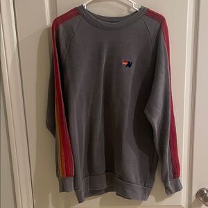 Aviator Nation Gray Sweater with Red and Yellow Stripes